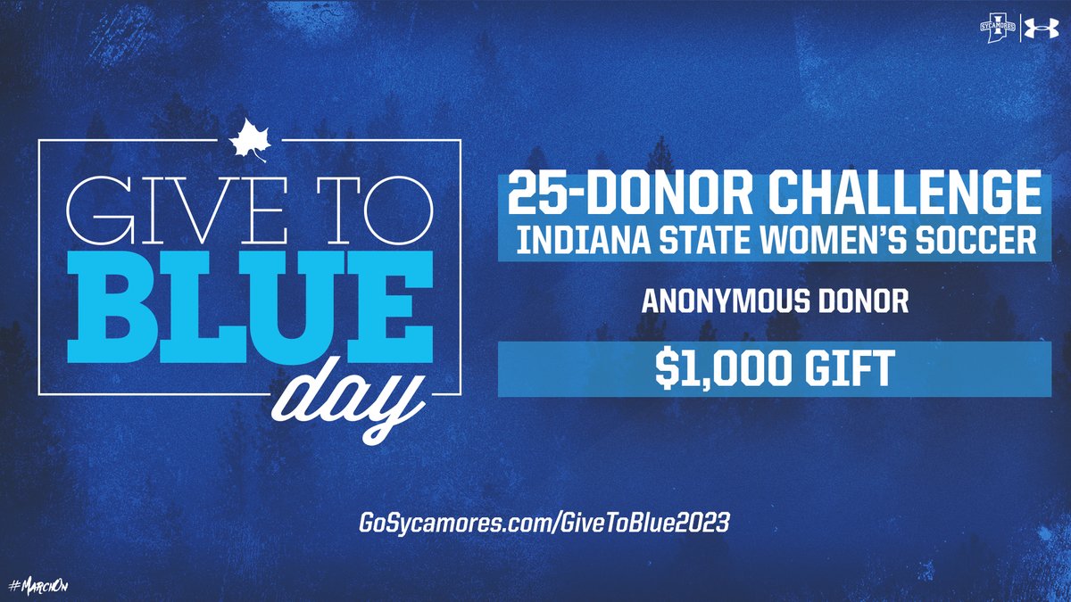 #GiveToBlue23 is here and we've got our first challenge of the day.

The first 25 Donors to Women's Soccer will unlock a $1,000 gift from an anonymous donor!

sycamor.es/3LBxraJ

#MarchOn