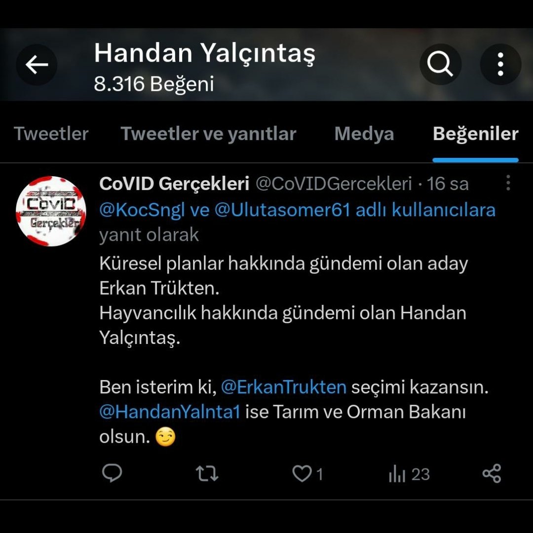 @haciali1959 @Hediye98041176 @Uyanmavakti3 @BelginDhyana @ahusimya @ydunyatv @EmrahYegin7 @ozcn_htc @vezirogluseyit @fenerrliyim1907 @OrganikSafkan @Sorgulayan1Iik @FulyanusOyanus @5gvirusnewss @A_cr07 @arsd69 @hira__lena @momo76310741 @uyanan_insan @Dnzselc @Kakarl8 Handan Hanım, sizinki engellemiş beni.
Ben sözümdeyim. Umarım birlikte başarılı oluruz.
@HandanYalnta1
@ErkanTrukten
@Ulutasomer61