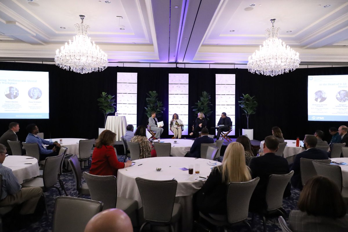 IPMIOnline's tweet photo. Kudos to this stellar panel for engaging the Healthcare HR Management Institute attendees in a critical discussion addressing mental health and wellness in the workplace. @WakeMed @NashGenHospital @alleghenyhealth @AdventistHealth https://t.co/K2zuAThckp