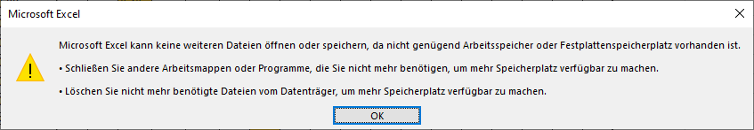 1000millimeter's tweet photo. Wat?
File is 51k groß.
Taskmanager sagt 79% RAM von 16GB belegt also 21% frei.
Sowohl Platte als auch fragliches Netzlaufwerk merklich im Gigabyte-Bereich frei. Schreibrechte auf Verzeichnis vorhanden.
Excel beenden und neu starten half auch nicht.
Glump.
#WorkLeaks https://t.co/bEV8ptkBoJ