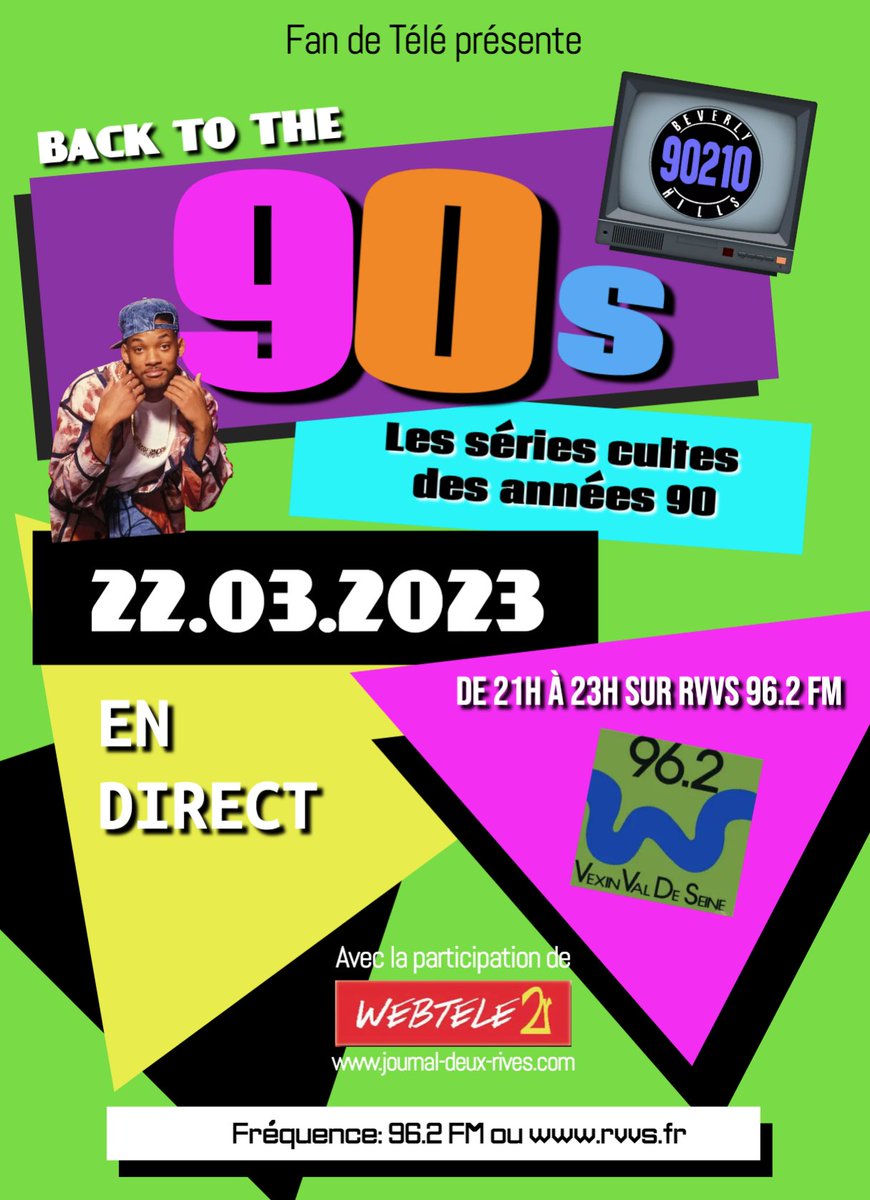 Yo les potos,
J'espère que vous avez passé un bon mardi? 👌
N'oubliez pas votre 3ème rendez-vous " Fan de télé " Spéciale années 90 avec pour thème " Les séries cultes des années 90 " avec la participation <a href="/LNDM1/">Les NOUVELLES des MUREAUX Seine&Vexin</a>. C'est demain à partir de 21h sur RVVS 96.2 FM📻💻📲