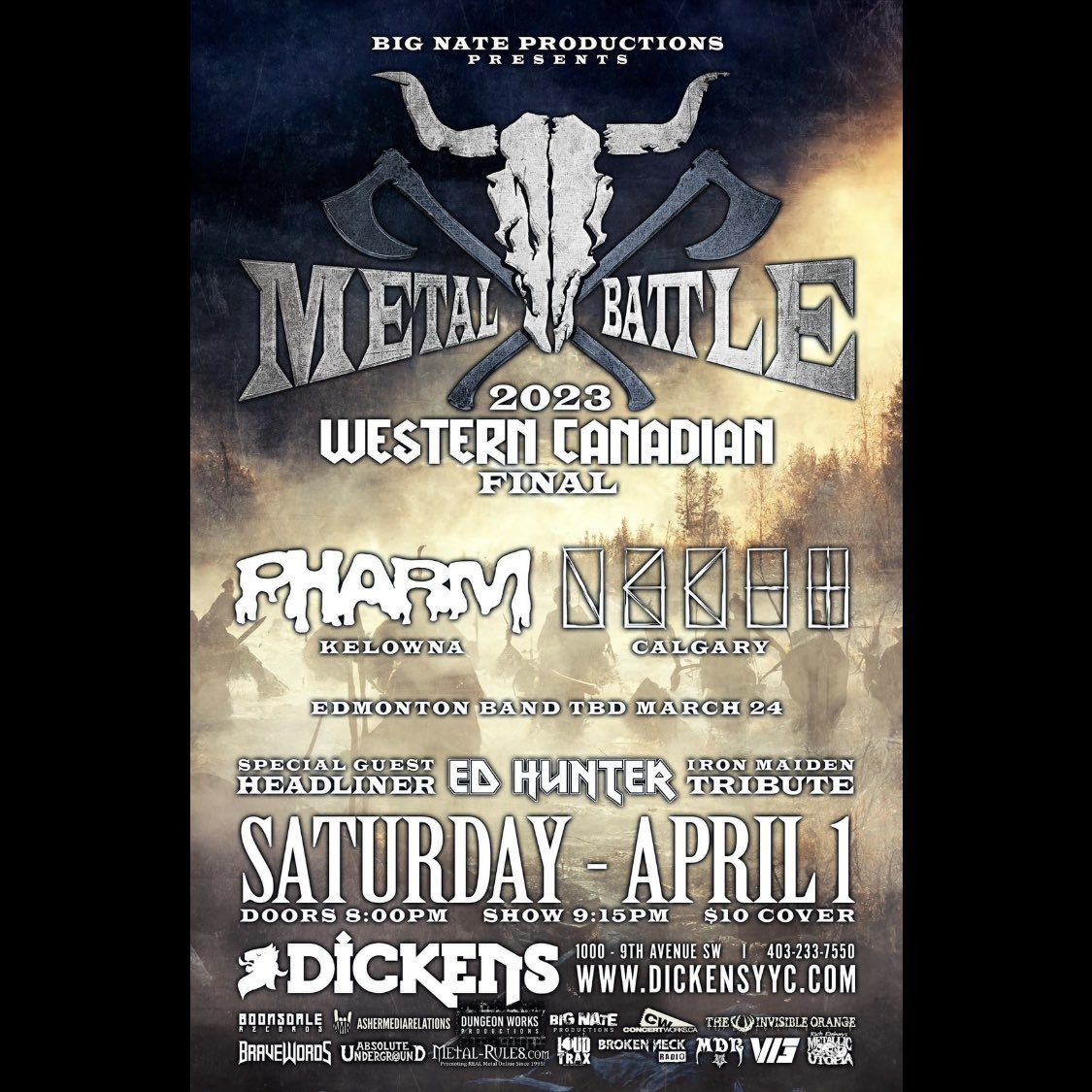 The <a href="/MetalBattleCAN/">Metal Batttle Canada</a> Western Canadian Final!

Featuring Pharm (Kelowna), Necht (Calgary), and Edmonton band TBD.

Plus special guest headliner Ed Hunter, Calgary's new Iron Maiden Tribute making their debut! UP THE IRONS!

#yyc #yycmetal #wackenmetalbattle #wackenmetalbattlecanada