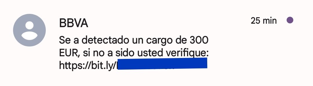 necro369's tweet photo. ⚠️⚠️⚠️⚠️⚠️⚠️
Estos #SMS van directos al spam, pero éste parece que se ha saltado el filtro y me ha llegado el aviso. Tened cuidado con estos mensajes de @BBVA_espana que son una nueva campaña de #phishing para dejarte la cuenta vacía https://t.co/LkBRGokJ6a