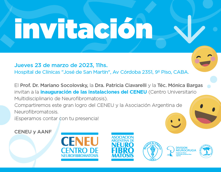 AanfmaAr's tweet photo. 🎉  ¡INAUGURAMOS!

💣  Estamos muy felices de anunciar esto:

👩‍⚕️🧑‍⚕️��‍⚕️ El Prof. Dr. Mariano Socolovsky, la Dra. Patricia Ciavarelli y la Téc. Mónica Bargas INVITAN a la INAUGURACIÓN DE LAS INSTALACIONES DEL CENEU, (Centro Universitario Multidisciplinario de Neurofibromatosis). https://t.co/9kwOpTwTGW
