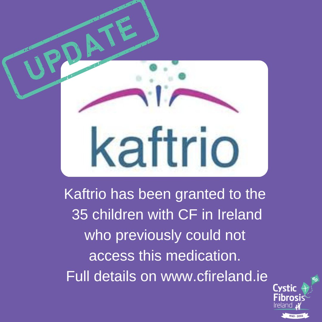 cf_ireland's tweet photo. Following the very welcome annoucement that Kaftrio has been granted to the 35 children with CF in Ireland, who previously could not access the life changing medication, CFI has released a press statement, available on our website. https://t.co/OzDyMlcL7i https://t.co/pN6ed487jx
