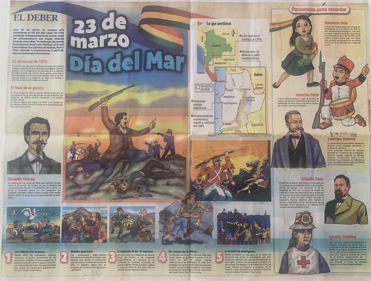 El jueves 23 de marzo DIA DEL MAR. 1879, Defensa de Calama, héroe Eduardo Abaroa. Tenemos Puerto Busch y Bolívia no quiere salir por el Atlantico. El 23 marzo 1903, nació Busch (120a), pocos lo recordarán. Los cambas le debemos mucho.