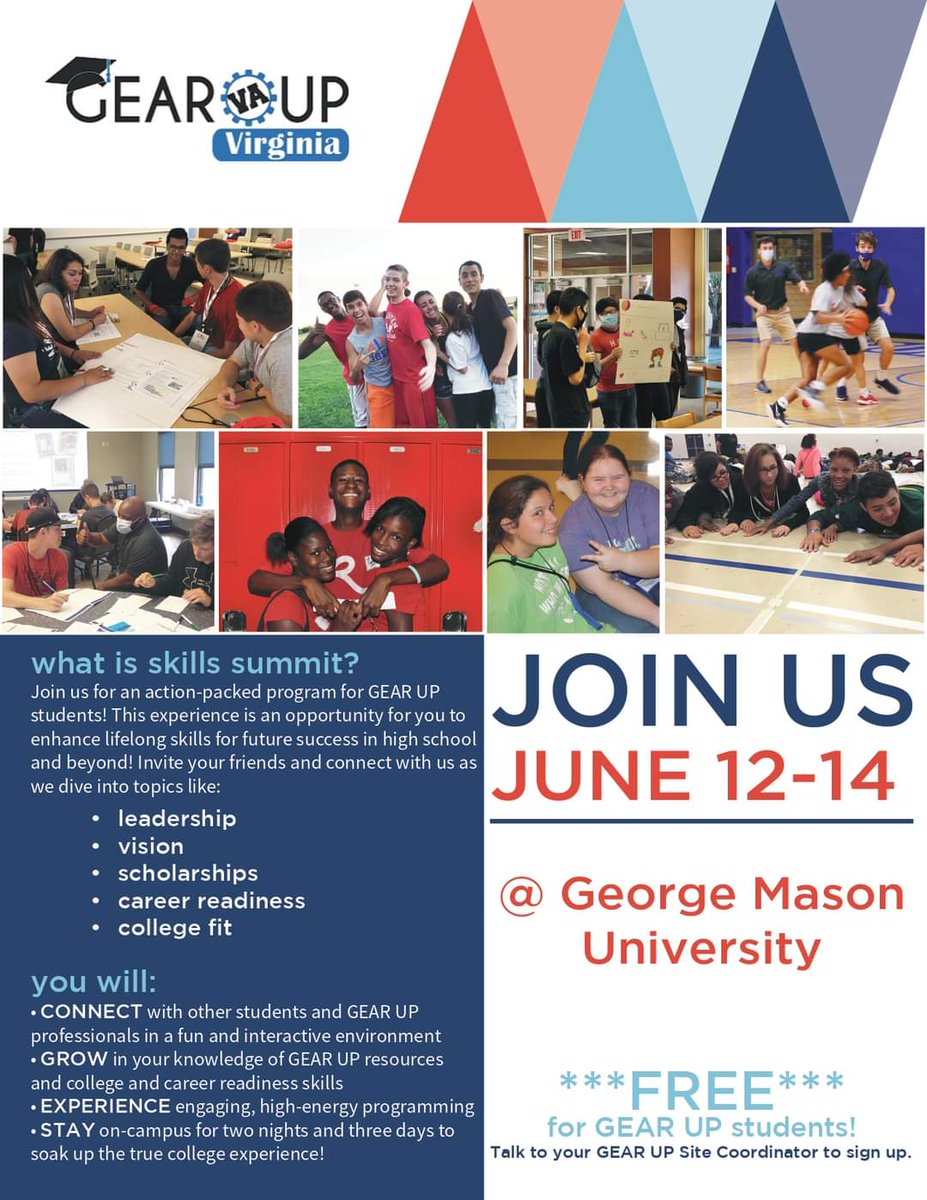 Attention all students in Grade 8:  Please see the flyer below for GEAR UP Summer Camp Registration being held on June 12-14, 2023 at George Mason University.  See Mrs. Grayson, RMS School Counselor for more information.
#BrunswickStrong
#LionsRoar