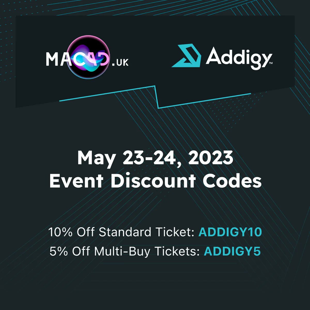 addigy's tweet photo. DISCOUNT ALERT❗If you're attending #macAD.UK in Brighton this year, we're happy to share these discount codes for your tickets. Get yours now and let us know you're going in the comments below!👇 https://t.co/9WHdXPYFmt