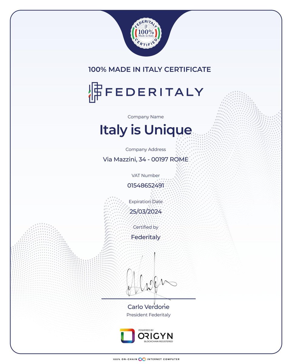 ORIGYNTech's tweet photo. 🇮🇹 Italian products are globally recognized for their beauty & quality. ORIGYN has now partnered with FederItaly to protect these products through the foundation's revolutionary digital certificates—issued & secured 100% on the #InternetComputer blockchain developed by DFINITY.

👉 Read more about the partnership here: https://t.co/fOReIk3Ftk

@FEDERITALY2021 @dfinity