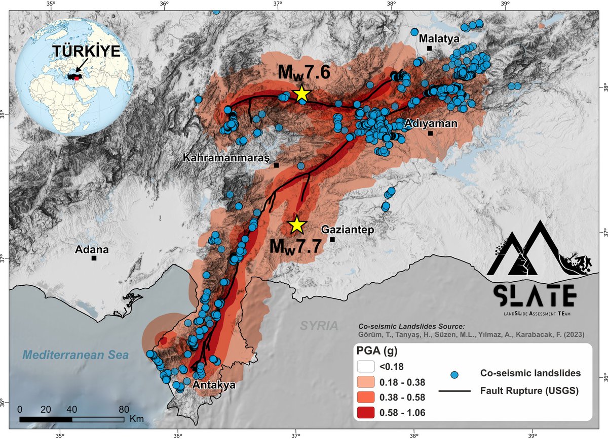 ENG: Using fieldwork-based studies and remote sensing techniques, we continue mapping landslides triggered by the February 6, 2023 earthquake sequence. So far, we have mapped 2826 landslides.

..
#earthquake #landslide #turkeyearthquake2023 #deprem #heyelan #fieldwork