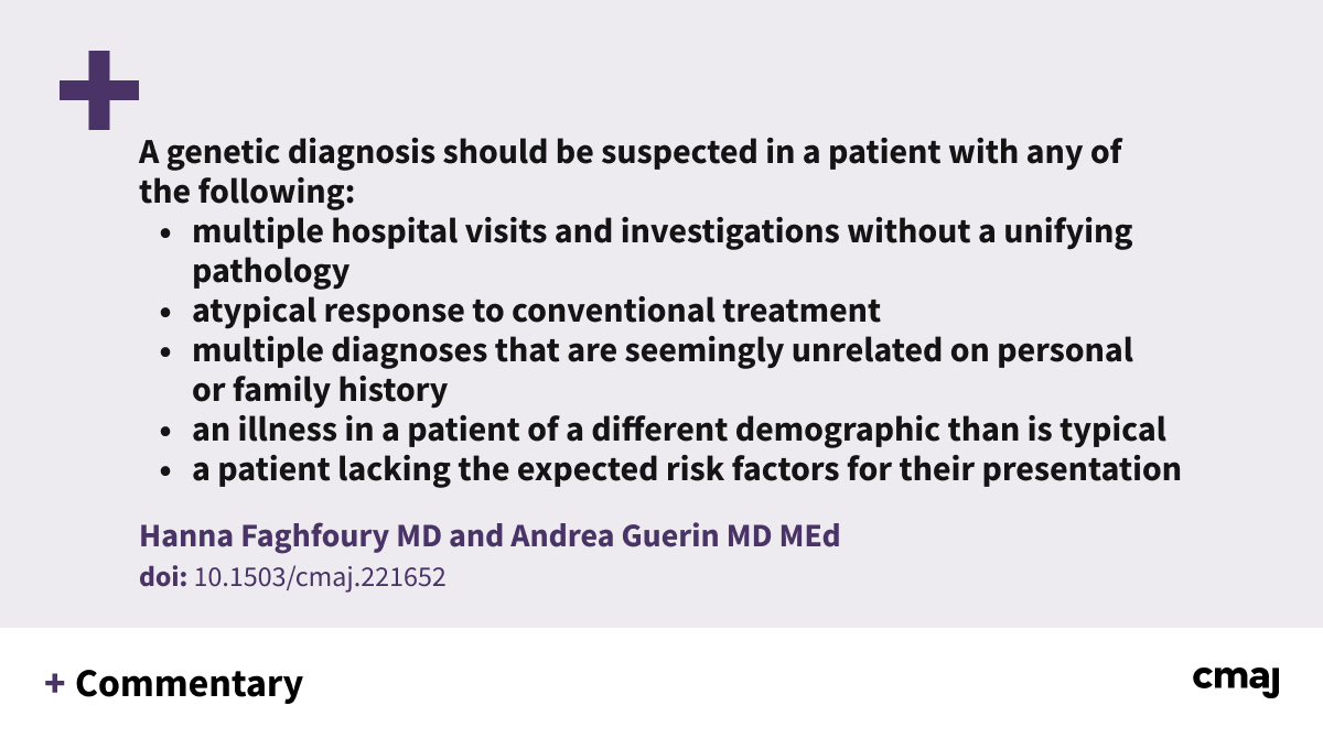 Timely genetic diagnosis in adults:
Genetic diagnoses in adult patients are sometimes delayed by a decade or more, but it's possible to do better.
➡️ cmaj.ca/lookup/doi/10.…
@docguerin <a href="/HannanehF/">Hanna Faghfoury</a>