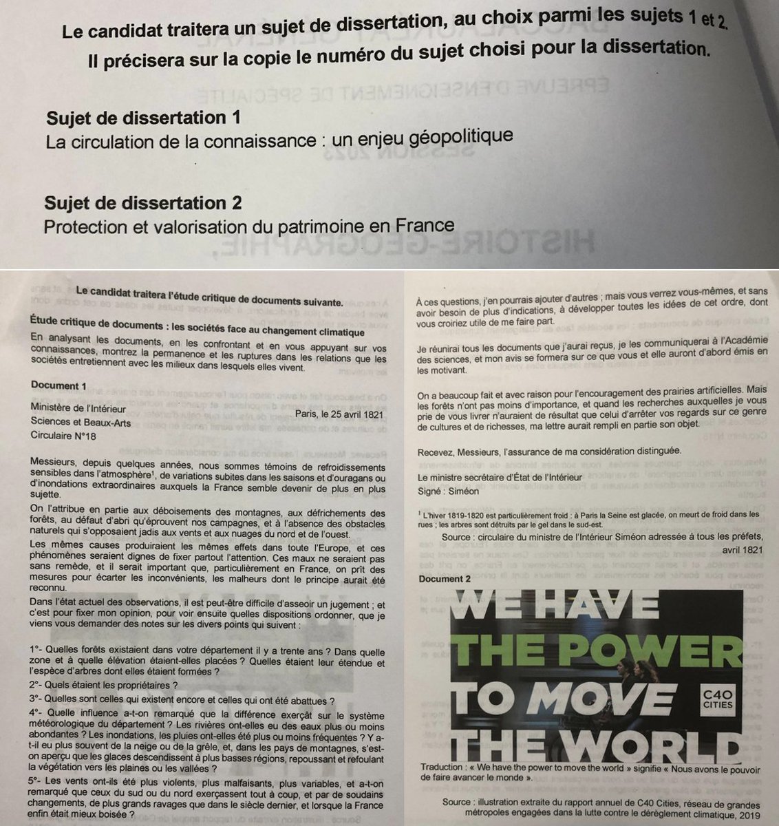FenelonSo's tweet photo. #HGGSP Sujets de J2! Hyper classique en dissertation (circulation de la connaissance en tant qu'enjeu géopolitique; protection et valorisation du patrimoine🇫🇷) et étude de doc sur l'évolution des relations société et environnement. Et des élèves qui auront préféré le J1 ou J2... https://t.co/gA4bhMIbU9