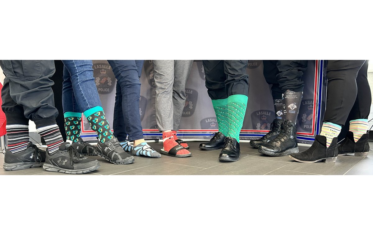 LaSallePoliceON's tweet photo. Happy World Down Syndrome Day Everyone! @LaSallePoliceON #rockthosesocks for #WorldDownSyndromeDay2023. #withusnotforus. Join us in showing your love and celebrating inclusivity. #seetheability https://t.co/OC67AKG9gB