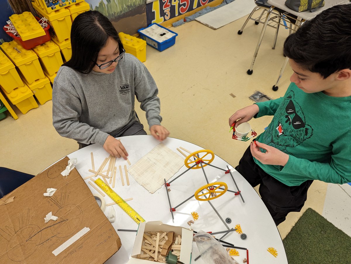 mmstechteach's tweet photo. Students using what they learned about simple machines and the Engineering Design Process to solve the student created Water Wheel challenge! Can't wait to see this finished!!! #CGmmsSTEM #WeAreCedarGrove https://t.co/0Icwjelp0f