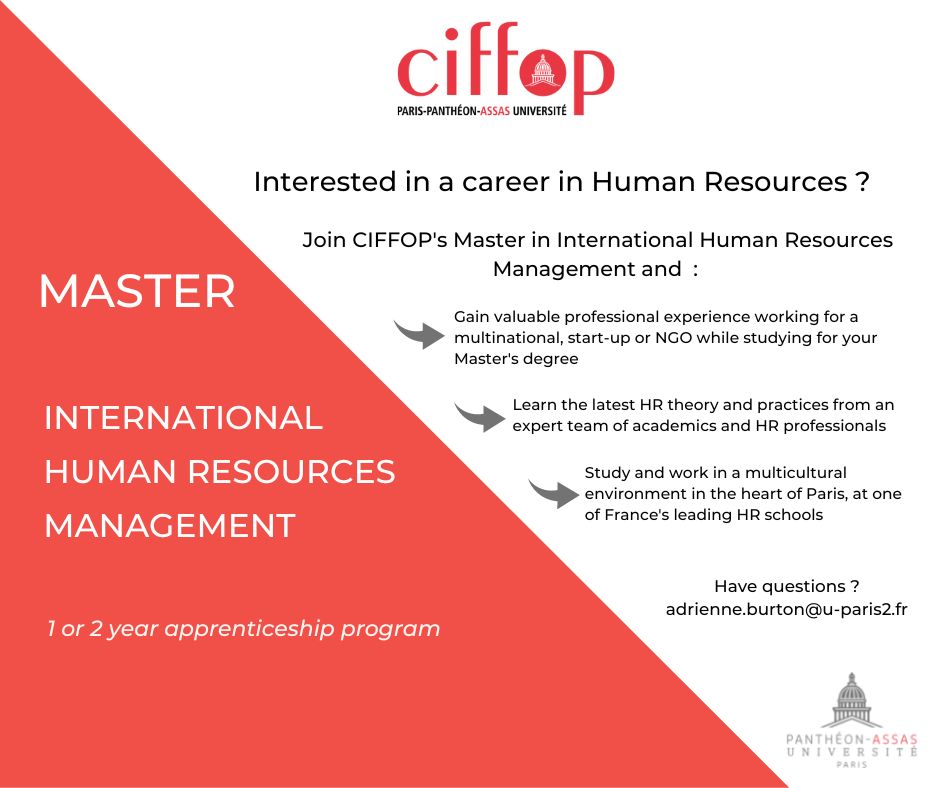 Applications are open for the Master 2 in International Human Resources Management until April 3rd 2023 !
To apply : lnkd.in/dg3wYZr