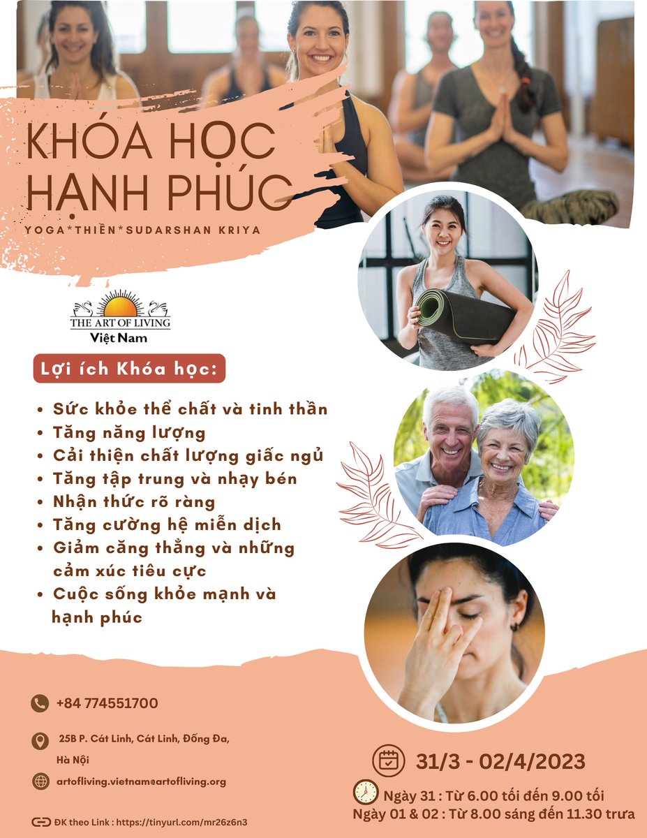 SwarupChattrjee's tweet image. Upcoming #HappinessProgram in #Hanoi #Vietnam 

Do you feel like happiness is often just out of reach? 

Find out how the @ArtofLiving Happiness Program can help you rediscover your joy, cope with the stresses of everyday life and become a calmer, more confident you.…