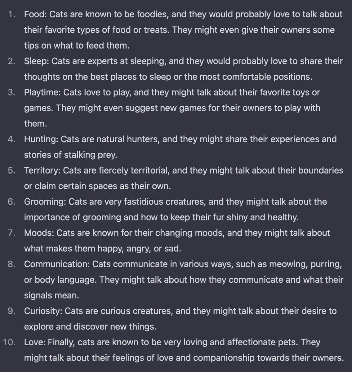 Als ik ChatGPT moet geloven, dan zouden katten de oren van je kop lullen als ze konden praten