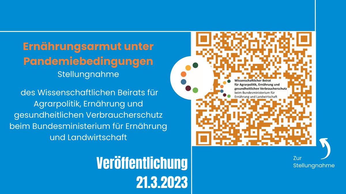 #Ernährungsarmut.  Heute hat der WBAE in Berlin seine neue Stellungnahme zu Ernährungsarmut unter Pandemiebedingungen an Bundesminister <a href="/cem_oezdemir/">Cem Özdemir</a> übergeben. Rund 3 Millionen Menschen sind in Deutschland betroffen. (1/7)