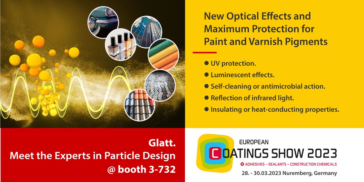 glatt_group's tweet image. Get insights into successful customer projects for particle design, process planning and plant engineering at booth 3-732.
#powdersynthesis #fluidbed #spoutedbed #particledesign #engineering #plantengingeering #powder #glatt @ec_show 

powdersynthesis.glatt.com/glatt-particle…