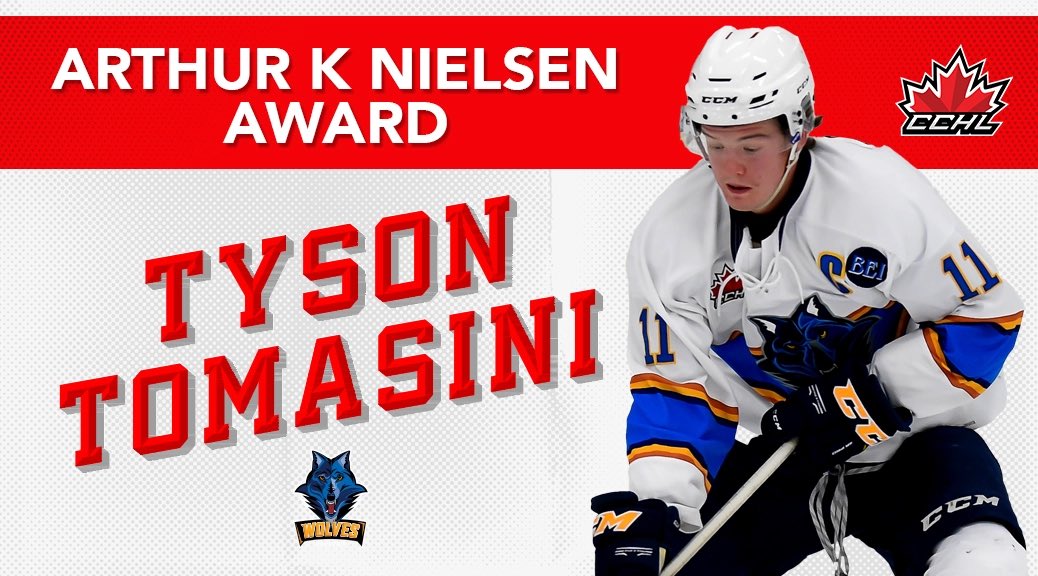 Release | <a href="/RenfrewWolves/">Renfrew Wolves</a> 2002 F &amp; Cobden, ON native Tyson Tomasini named recipient of the Arthur K Nielsen Award as <a href="/TheCCHL/">The CCHL</a> Academic Player of the Year!

📷 icelevel.com
Graphic | Mark Kelly

🗞️ | thecchl.ca/release-wolves…