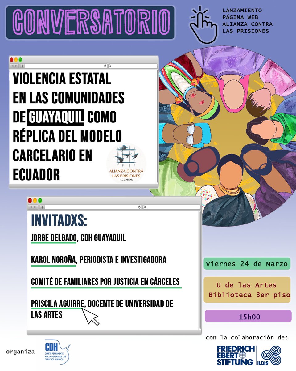 #LanzamientoPaginaWeb

👉🏽El viernes 24 te invitamos a nuestro conversatorio sobre la violencia estatal en las comunidades de GYE cómo réplica de modelo carcelario.

👉🏽 Extendemos nuestro agradecimiento a <a href="/CDHGYE/">CDH.GYE</a> por la organización de este evento y @FesILDIS por su colaboración.