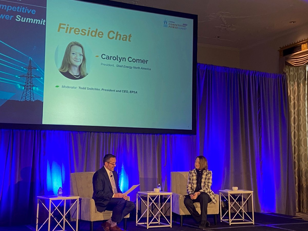 .<a href="/Shell_USA/">Shell USA</a>'s Carolyn Comer, President for Shell Energy North America, takes the stage for a fireside chat with <a href="/EPSA_CEO/">EPSA_CEO</a>.

#EPSA23 #EnergyTransition #EnergyExpansion #Reliability