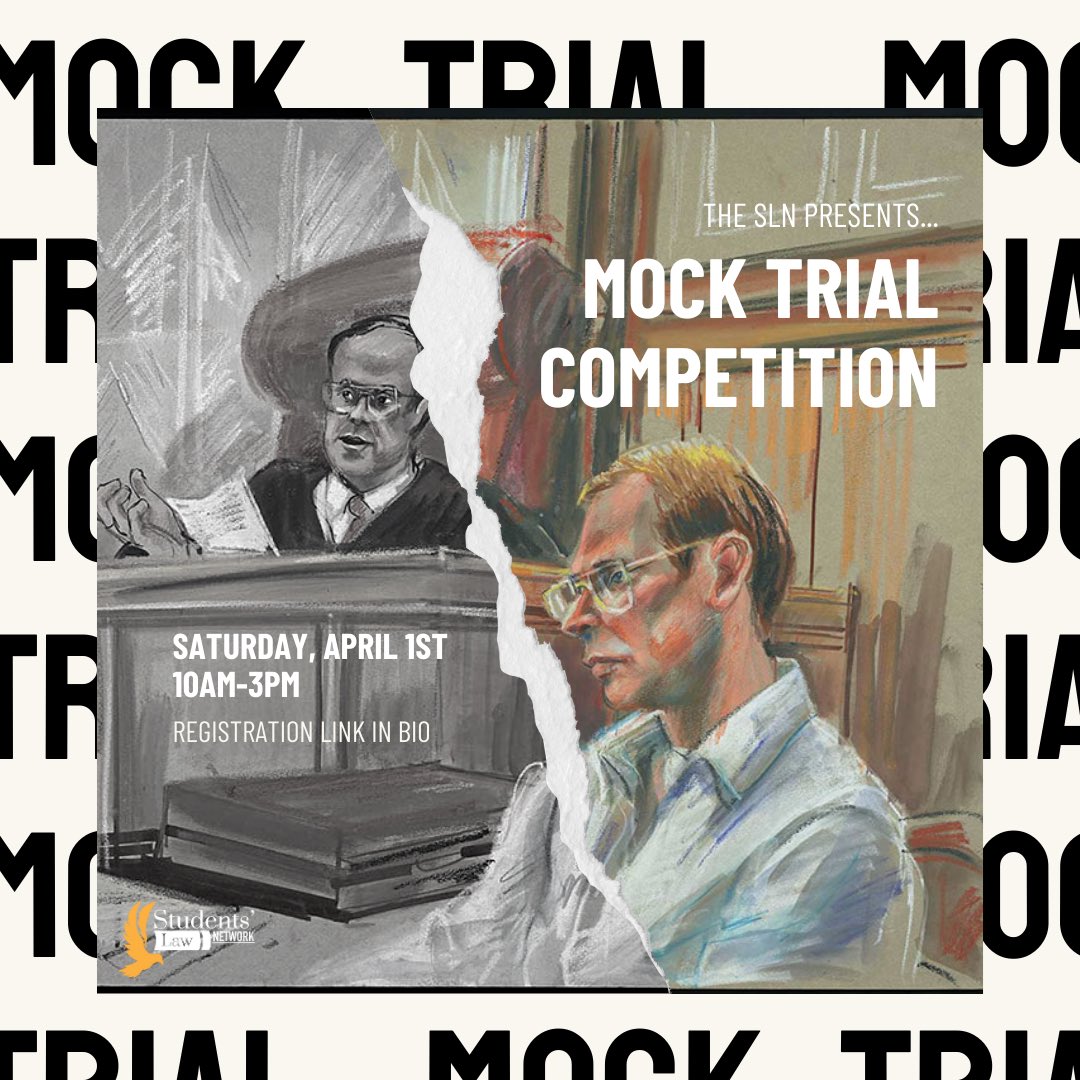 StudentsLawNet's tweet photo. The SLN is pleased to announce that its Annual Mock Trial will be held in-person on April 1 🙌🏼🔥

This is your chance to be Annalise Keating or Harvey Specter for a day ⚖️

Applications are due by March 26th at 11:59 p.m. Sign up with the link below

https://t.co/bXDsXNEz74 https://t.co/hSPBizBKCP