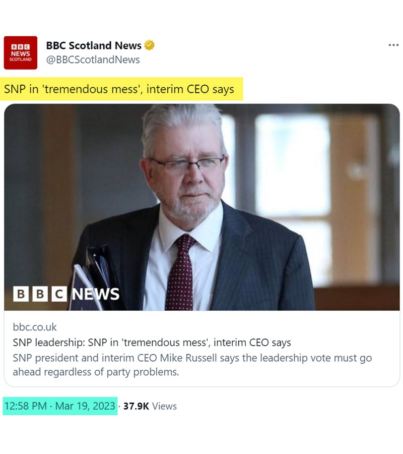 @ScottishLabour 'SNP in a tremendous mess ' as deliberately misquoted by the incompetent @paulhutcheon Political Liar in Chief of the @ScottishLabour supporting @Daily_Record . It's @BBCScotlandNews, so it must be true. Spot the deliberate misquote.