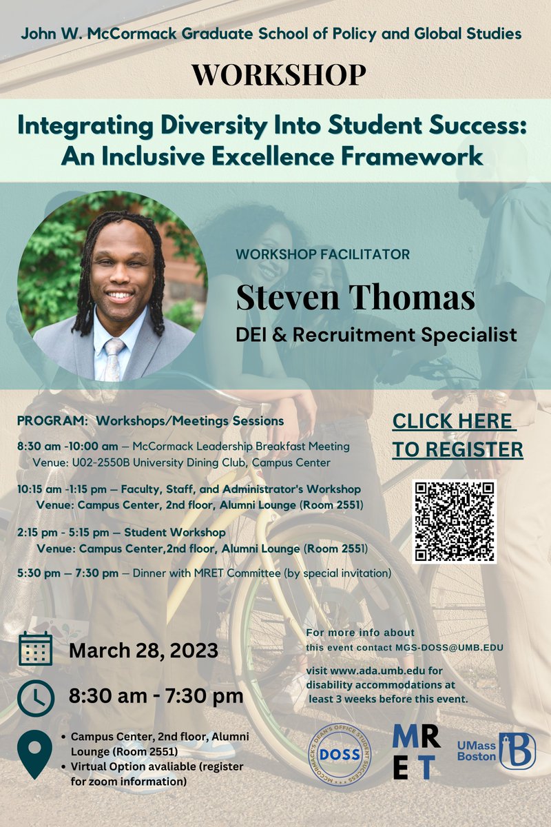 MGS Community: Register now for the "Integrating Diversity into Student Success: An Inclusive Excellence Framework (Workshop)" with Steven Thomas. Register for the workshops here: lnkd.in/eCDBtBUy