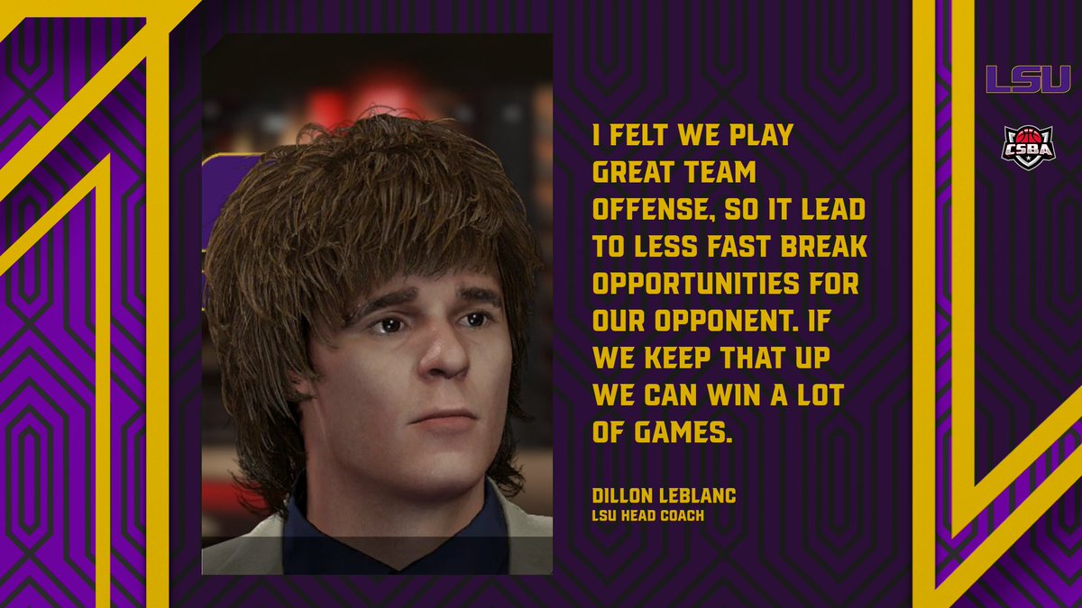 CSBABasketball's tweet photo. We caught up with LSU coach Dillon LeBlanc to talk about what his teams keys to success this far have been.

#csba #nba2k #simsports #esports https://t.co/3ntqqsZvs8