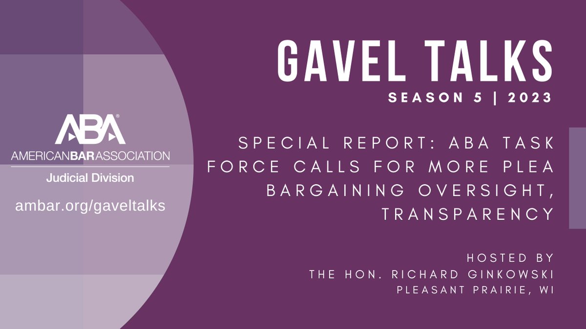 ABAJD's tweet photo. A 3-year project of the @ABACJS Plea Bargain Task Force has called for greater oversight and transparency in plea bargaining. The Task Force Chair joins #GavelTalks for a look at the report's 14 principles.
Listen Now -> https://t.co/axWqK9KOmT https://t.co/jmlHvnmFbx