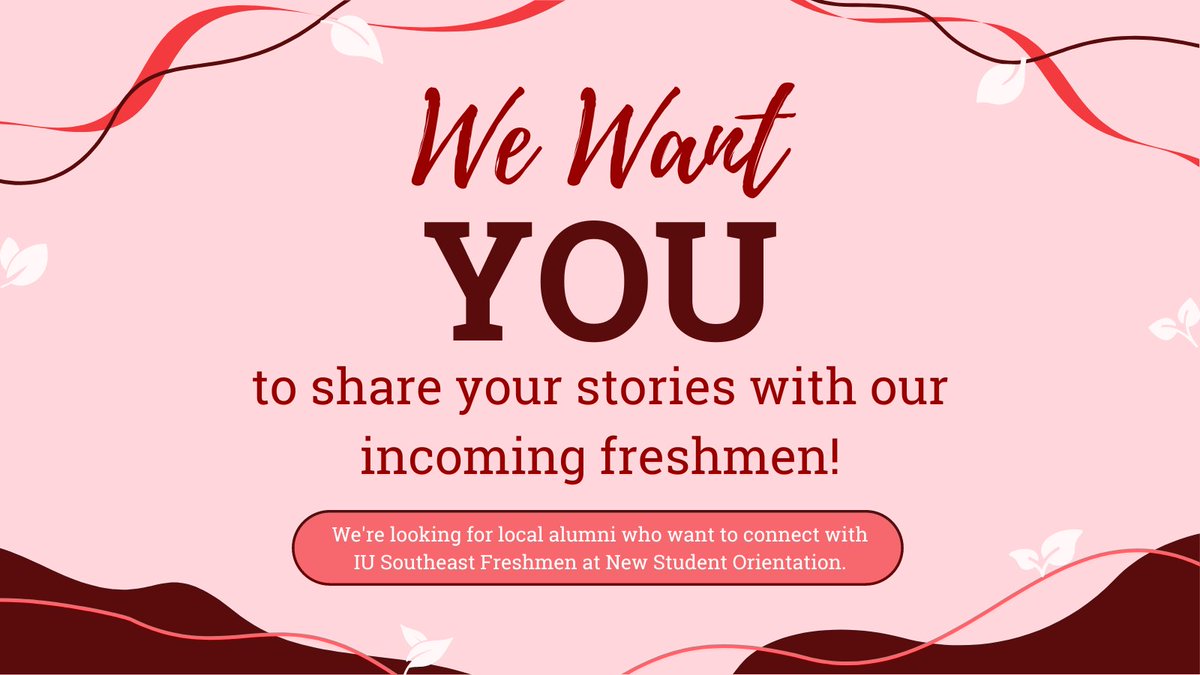 Are you an IU Southeast Alum? Do you want to inspire a new generation of leaders? Share your experiences with freshmen at Orientation! Multiple dates are available. Details and sign up at ow.ly/xJ6Z50Nn6pi! Questions? Please reach out to secevent@ius.edu.