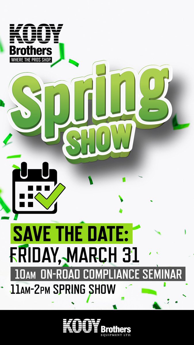 Don’t miss Kooy Spring Show!🌱
Pre-register to secure a spot! eventbrite.ca/e/kooy-brother…
Our show is geared towards folks in the commercial landscape &amp; construction sectors. There will be new equipment on display, a free seminar at 10, food, prizes, 1 day only sales/specials &amp; more!