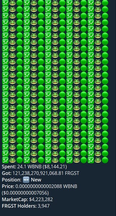 UzochukwuJerem1's tweet photo. #Froggiestoken Someone bought the dip. First buy in. They know what is coming for $FRGST 

#MEMECOIN #BNB    #BUYTHEDIP #DogelonMars #EOLN https://t.co/NH31DXEQE3