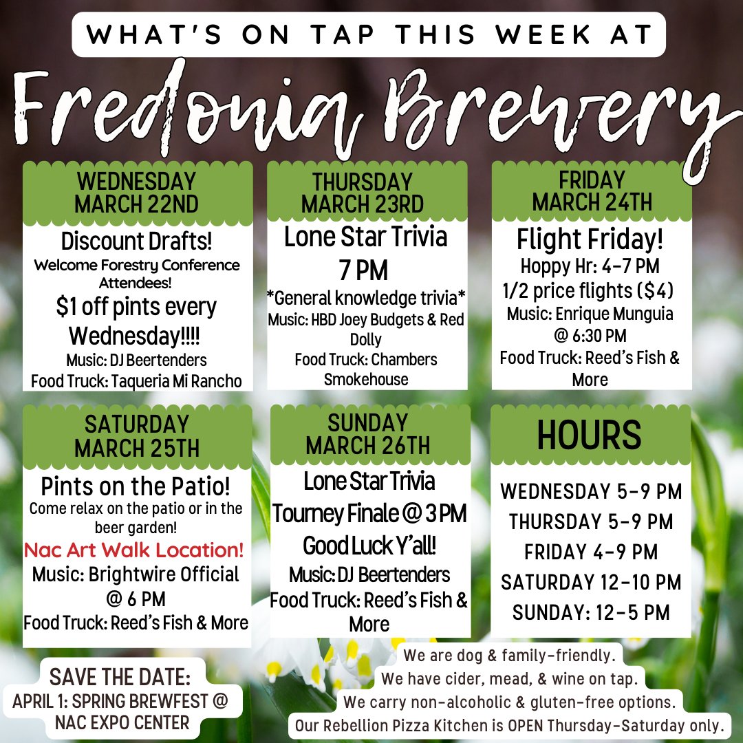 FredoniaBrewery's tweet photo. Pollen: When flowers can't keep it in their pants. #HoppySneezingYall 

#DrinkLocalBeer #DollarOffDrafts #TriviaThursdays #WinterTourneyFinal #LiveMusic #EatLocal #FlightFriday #SupportLocal #CraftNotCrap #LiveLikeALocal #ArtWalk https://t.co/vniK9bqtTt