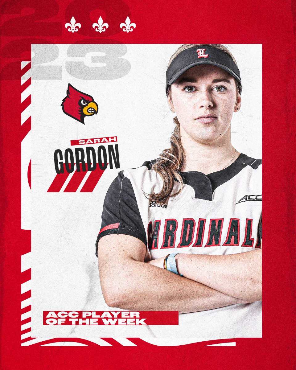 LouisvilleSB's tweet photo. Eight game hitting streak ✅
Two home runs ✅
Three doubles ✅
Eight RBI ✅

@sarahgordon008 is your @ACCsoftball
Player of the Week! 

Details: https://t.co/gAQdHcj8IM

#GoCards https://t.co/wxe8t0GiEZ