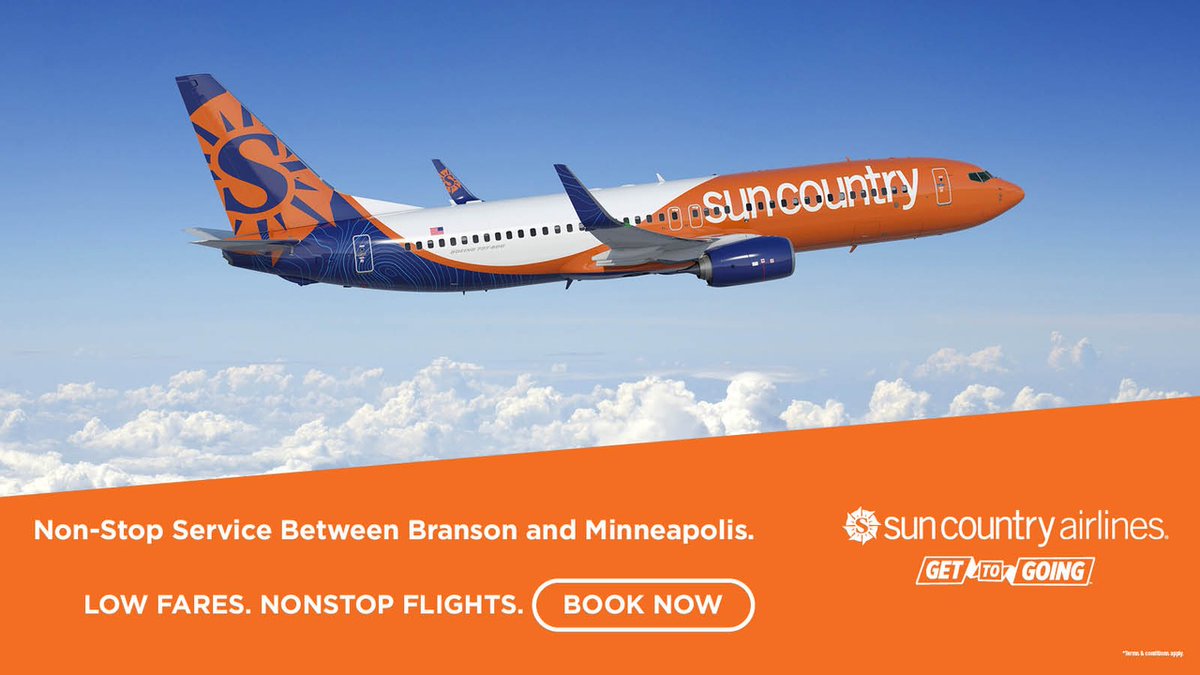 FlyBranson (@flybranson) on Twitter photo We’re back! ✈️ We’re thrilled to announce that <a href="/SunCountryAir/">Sun Country Airlines</a> is coming to Branson this Fall.
Affordable and convenient non-stop service between Branson Airport and Minneapolis-St. Paul begins Aug 31. Book now at suncountry.com.
#SunCountry #FlyBranson We’re back! ✈️ We’re thrilled to announce that <a href="/SunCountryAir/">Sun Country Airlines</a> is coming to Branson this Fall.
Affordable and convenient non-stop service between Branson Airport and Minneapolis-St. Paul begins Aug 31. Book now at suncountry.com.
#SunCountry #FlyBranson
