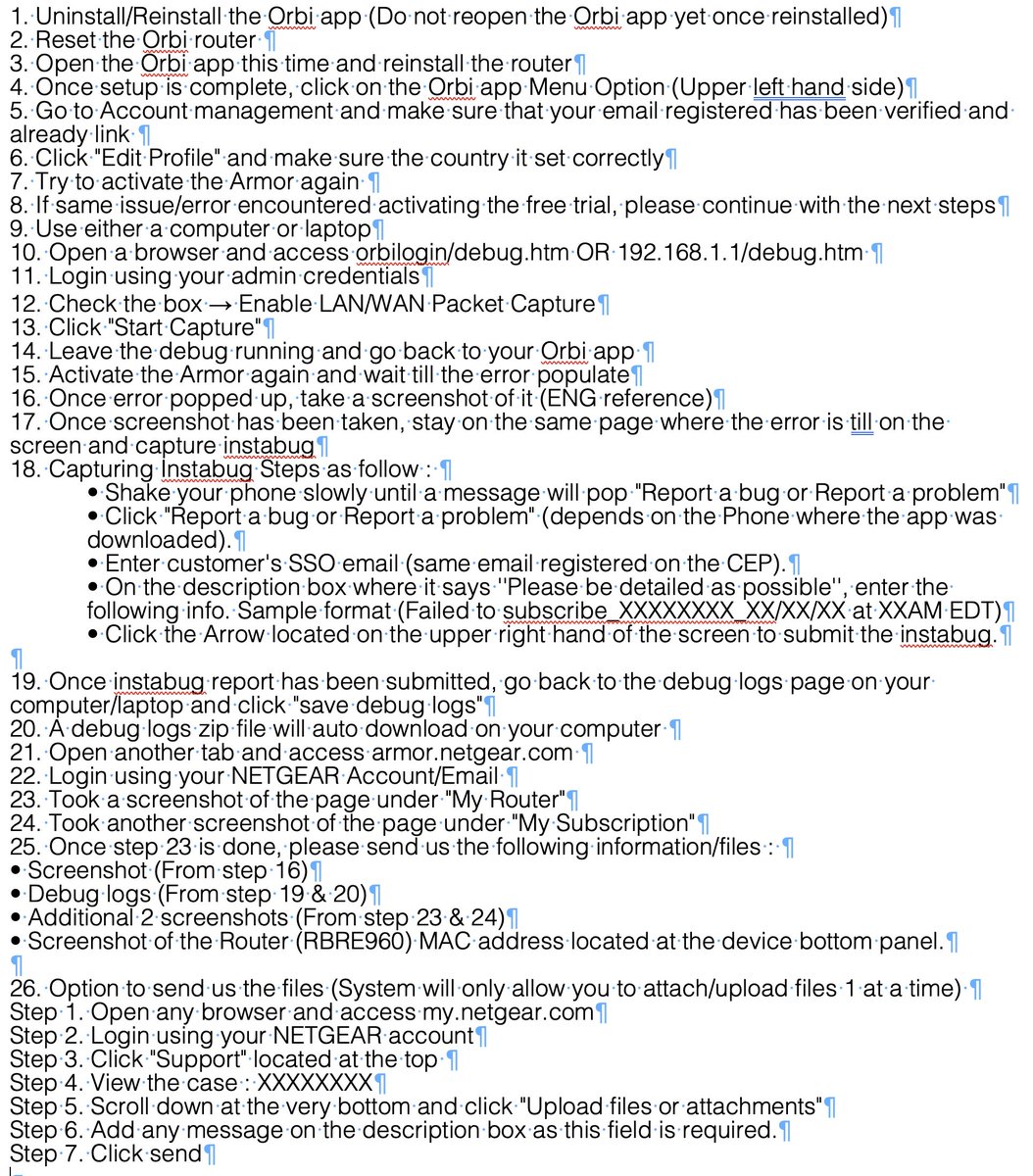ProudlyLiberal2's tweet image. So, I buy the new top-of-the-line Orbi router from @NETGEAR and try to take advantage of their FREE Security product #NetgearArmor.  The trial doesn&apos;t work, so support sends me this 33-step process to try and fix their FREE trial.  Perhaps they need to hire smarter engineers.