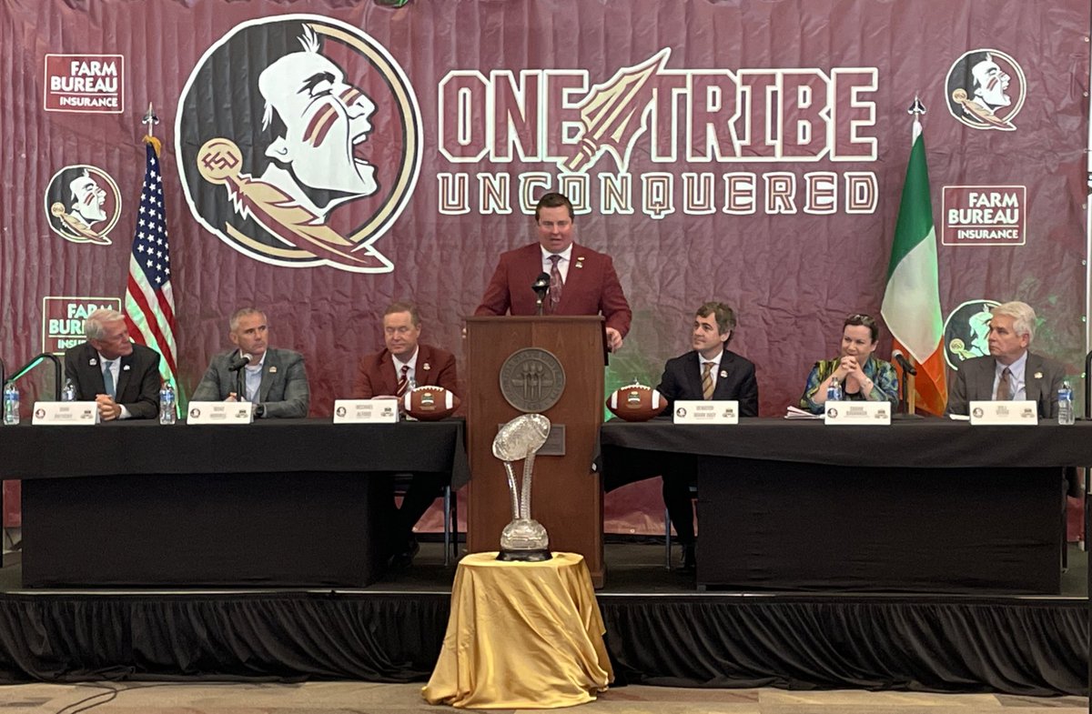 Delighted to launch the @cfbireland 2024 Game this morning in Florida State University @FSUFootball vs @GeorgiaTechFB, the game is a huge boost to tourism and hospitality in Ireland #MuchMoreThanAGame @IrelandCGMiami @Seminoles @SeminoleAlford @Coach_Norvell