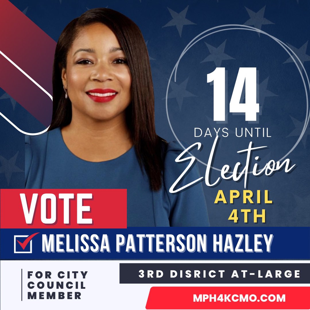 mph4kcmo's tweet photo. Just two weeks left until the primaries but, early voting starts today. Get out and make your voice heard! 

#melissapattersonhazley  #mphfor3rd #kansascity #3rdDistrictatLargecandidate 
#votemph #april4th #election https://t.co/ADfiTATdRs
