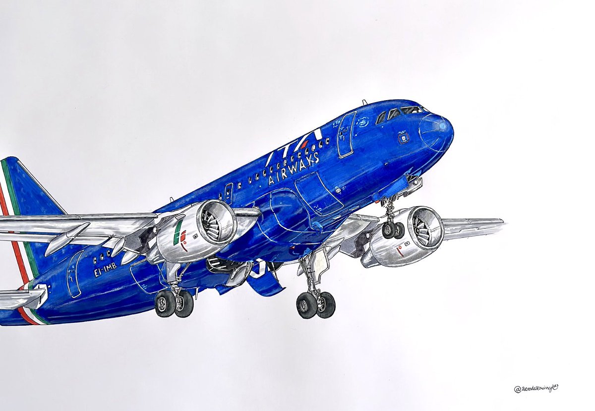 aerodrawing's tweet photo. Muy buenas 
#martes 

Con este magnífico día os dejo esta nueva ilustración de este #aircraft ✈️ @airbus #a319 de @itaairways despegando por la #pista04 de @donostiair autorizado por @controladoresaereos_esp , dibujado en una lámina A3 https://t.co/z5oqXfx4Ab