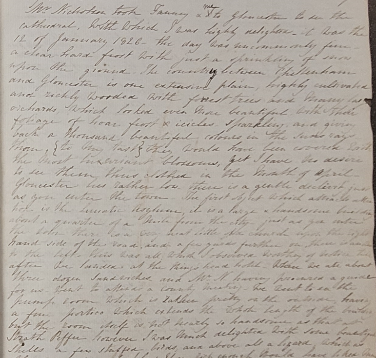 HLHArchives's tweet photo. Doing research for NEXT Thurs's #LearnWithLorna on the 1820s diary of Anne Fraser & found a nice long description of @GloucesterCity. Anne was 'highly delighted' with the cathedral & the scenery between #Gloucester & #Cheltenham but the pumproom didn't match up to #Strathpeffer! https://t.co/kqZBqf2Wye