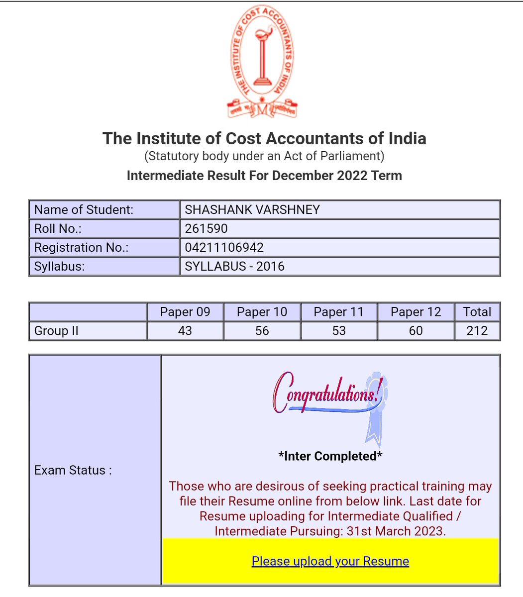 cacscmashashank's tweet photo. Finally in the Finals. Best B'day gift from @ICAICMA 

#cmaresults https://t.co/g44l2lUigE