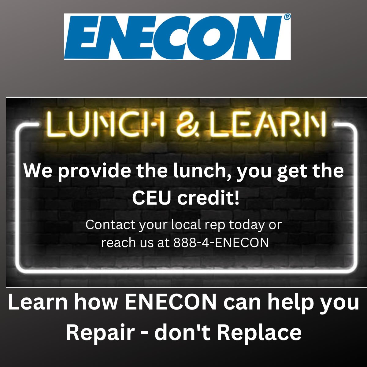 ENECONCorp's tweet image. enecon.com/lunch-and-learn

#lunchandlearn #continuingeducation #repairdontreplace
