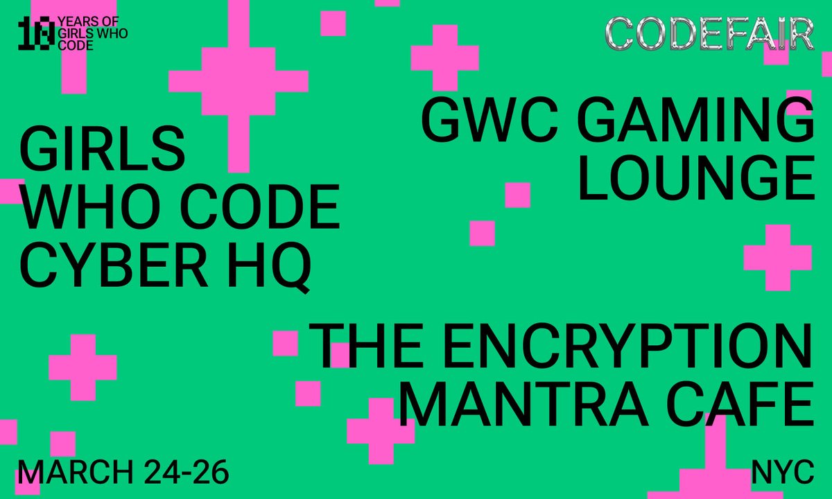We are just 3 DAYS AWAY from #CodeFair, <a href="/GirlsWhoCode/">Girls Who Code</a>'s immersive tech experience and 10th-anniversary celebration in NYC! At CodeFair, you’ll get to play video games (some coded by GWC alumni!), design your own video game character, and so much more. girlswhocodefair.com