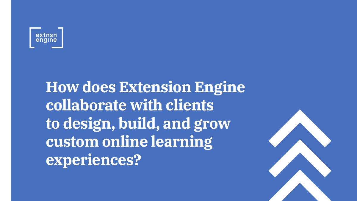 ExtensionEngine's tweet image. We start by making you rethink every aspect of the #learning landscape. We then help you build innovative solutions that reflect your #vision and #mission. Finally, we help you build internal knowledge and capacity, so you can expand on what we’ve created together.