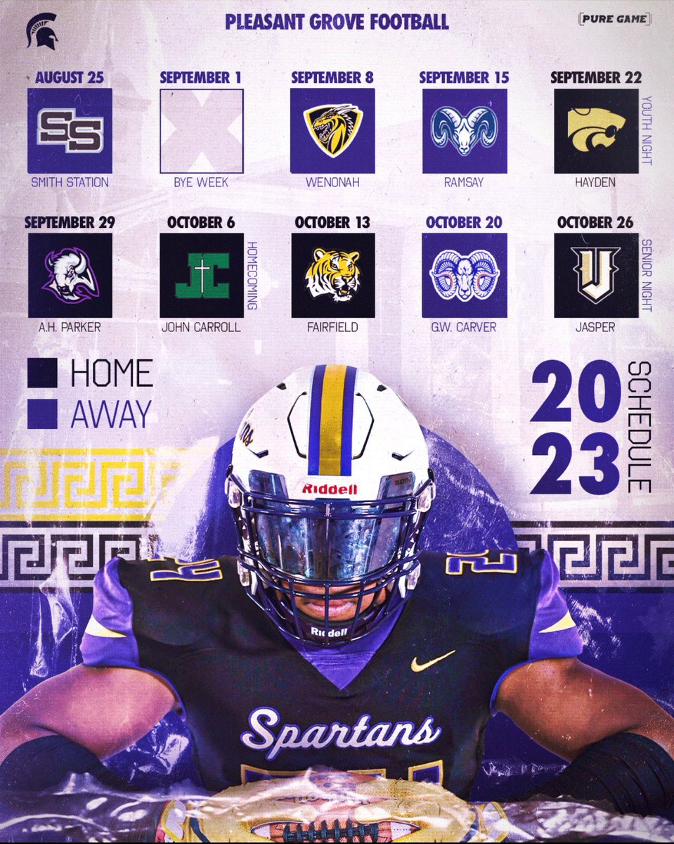 Here’s your Pleasant Grove High School 2023 Varsity Football Schedule 
<a href="/GeauxBeaux8/">Darrell LeBeaux</a> 
<a href="/JEFCOED/">Jefferson County Schools</a> <a href="/jefcoedathletic/">JEFCOED Athletics</a> 
<a href="/AL5AFootball/">Alabama 5A Football</a> <a href="/aldotcomPreps/">AL.com H.S. Sports</a> <a href="/aldotcomSports/">AL.com sports</a>