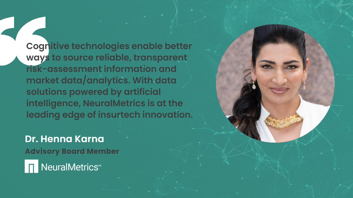 NeuralMetricsAI's tweet image. We’re thrilled to announce that Dr. Henna Karna, general manager of global #insurance and #riskmanagement industry solutions at Google Cloud, is joining our advisory board: lnkd.in/gtJJk5xb.