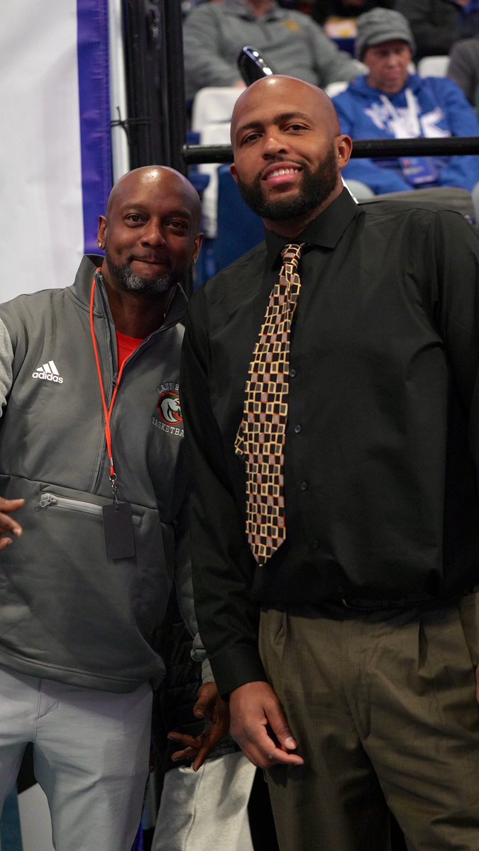 dj16u's tweet photo. This picture means a lot, we had big dreams as kids in high school to play at Rupp Arena but to lead our schools and community as Coaches meant everything! Two brothers from another mother! 😎@CoachJaronBrown #IYKYK #DefendersforLife https://t.co/liemOWSZYU