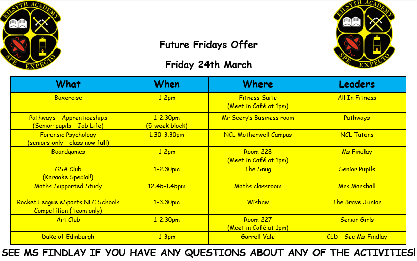 Please see the timetable for this week's activities!
<a href="/PathwaysNLC/">NLC Pathways Programme</a> here for the last session - working life and job interviews.
<a href="/allinfitnesssco/">All In Fitness</a> also here for the last Boxercise session - all welcome!